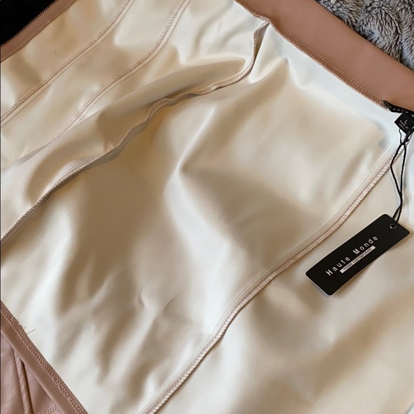 blush pink leather bra top and pencil skirt set - Picture 12 of 12